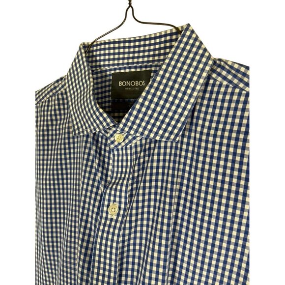 Bonobos Shirt Men 17.5 Blue Gingham Button Down Office Checks Collar Plaid Work - Picture 8 of 13